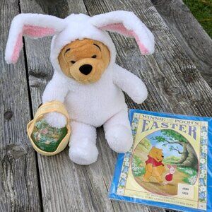 Pooh Easter Bunny Plush with Book and Candy Basket VTG